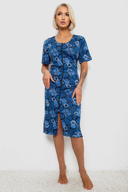 Халат жіночий на блискавці з принтом, синій | Новий | XL-4XL Одеса - зображення 2