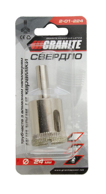 Сверло для стекла и керамики GRANITE трубчатое с алмазным напылением 24 мм 2-01-224 Харків - зображення 4