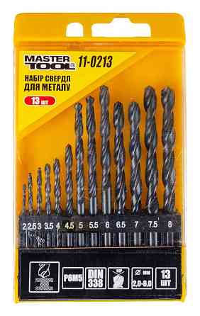Набор сверл для металла MASTERTOOL 13 шт HSS BLACK 2-8 мм plastic box 11-0213 Харків