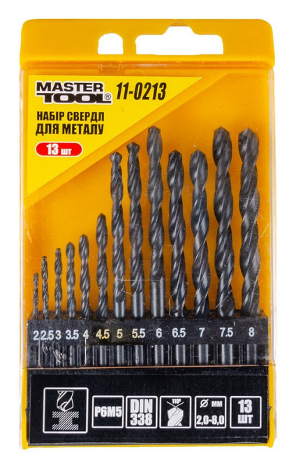 Набор сверл для металла MASTERTOOL 13 шт HSS BLACK 2-8 мм plastic box 11-0213 Харків - зображення 3