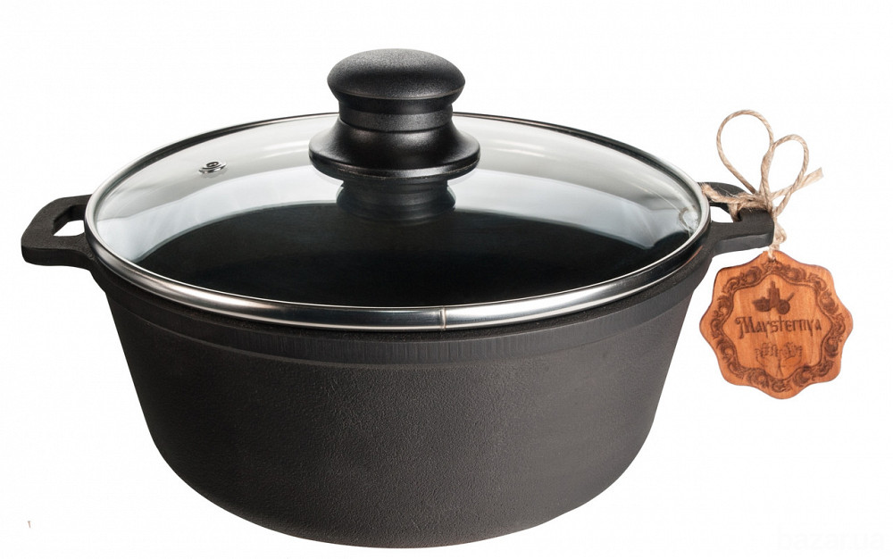 Кастрюля чугунная  Maysternya со стеклянной крышкой (казан) 3 л Т402С3 Одесса - изображение 2