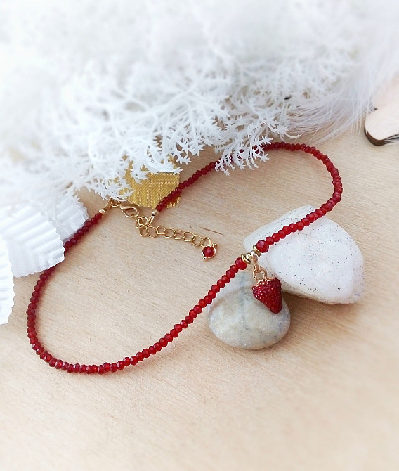 Полуничка чокер намисто червоний винний гранатовий кришталь на шию аксесуар кохання символ Луцьк - зображення 4