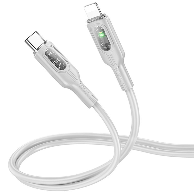 Дата кабель Hoco U120 Transparent explore intelligent power-off PD 27W Type-C to Lightning (1.2m) Херсон - изображение 7