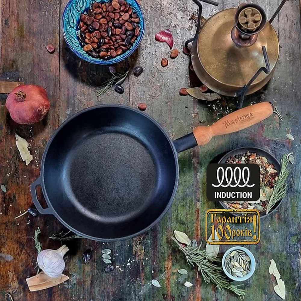 Сковорода чугунная Maysternya с деревянной ручкой 24х6см Т304 Одеса - зображення 5
