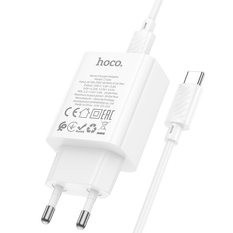 СЗУ Hoco C143A Benefit PD20W (1USB-C) + кабель Type-C to Type-C Херсон - изображение 7