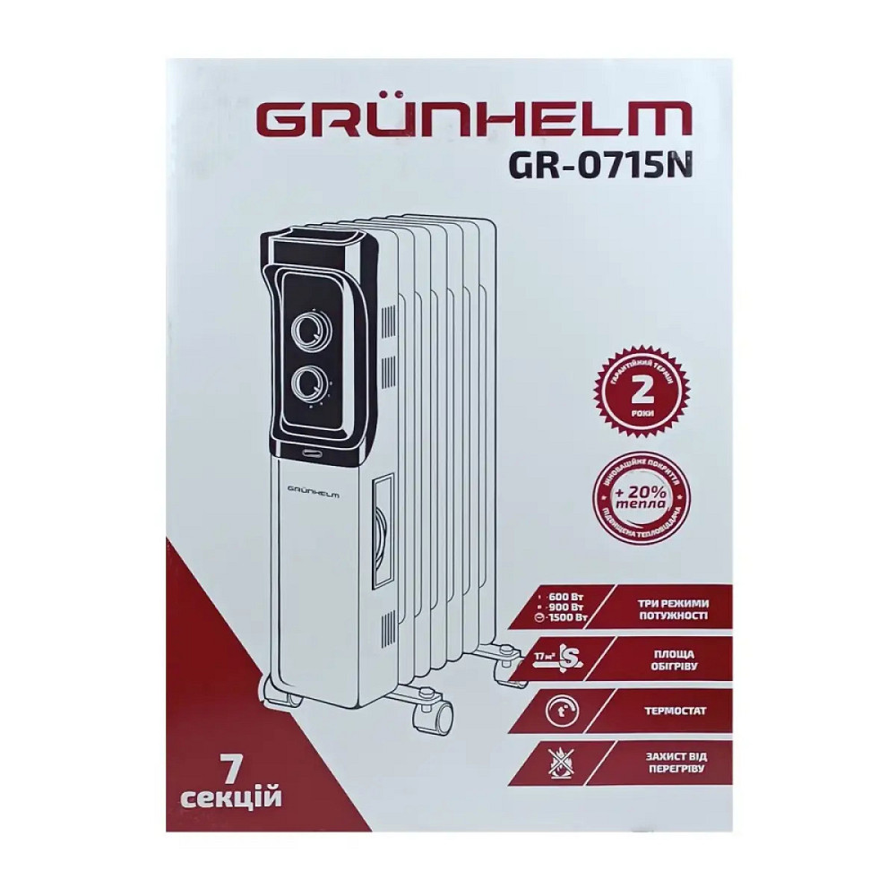 Обогреватель масляный Grunhelm GR-0715N 1500 Вт белый Київ - зображення 7
