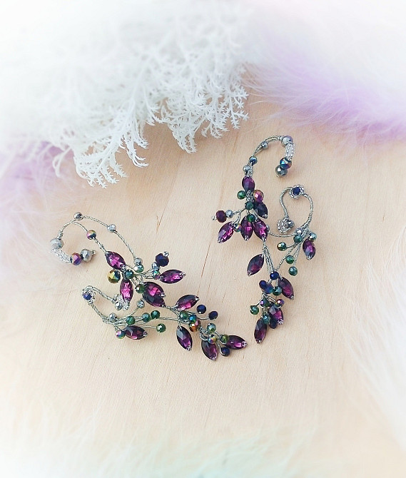 Ельфійський комплект прикрас зелений аметист ельф вушка каффи фентезі косплей аніме Луцк - изображение 2