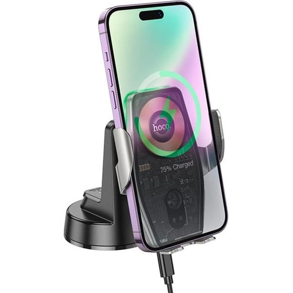 Автомобільний тримач Hoco HW27 Traveler infrared RGB wireless fast charging Metal Gray Харків - зображення 2