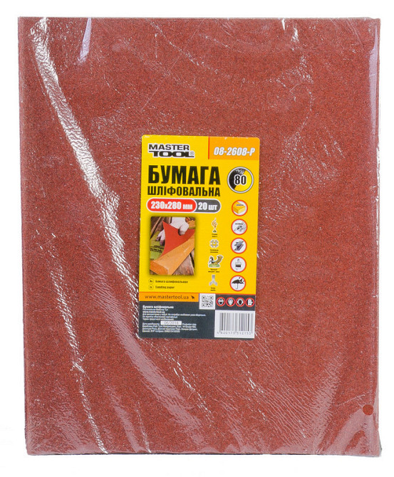 Бумага шлифовальная водостойкая MASTERTOOL Р80 230х280 мм 20 шт 08-2608-Р Харків - зображення 1