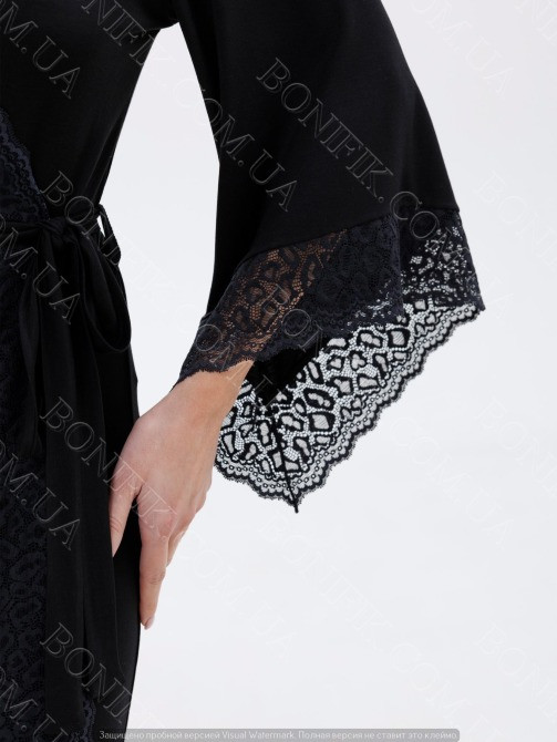 Женский чёрный халат с кружевом "Amour" (60047) (арт. 1347) Кривой Рог - изображение 5