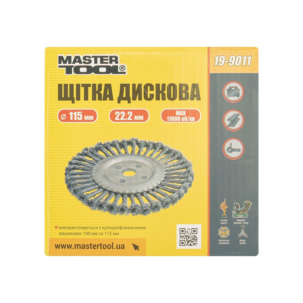Щетка дисковая MASTERTOOL из плетеной проволоки Ø 115х22.2 мм 19-9011 Харьков - изображение 3
