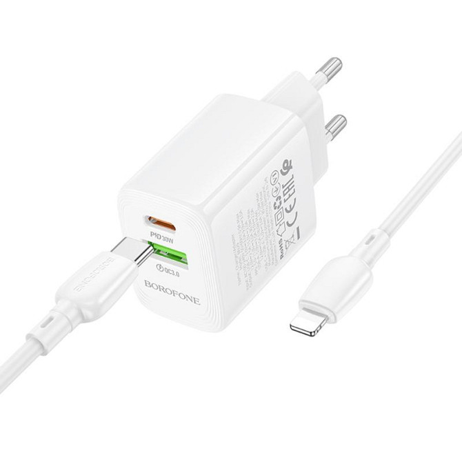СЗУ Borofone BN29 Fuente PD30W+QC3.0 (1USB-A/1C) + кабель Type-C to Lightning Херсон - изображение 5