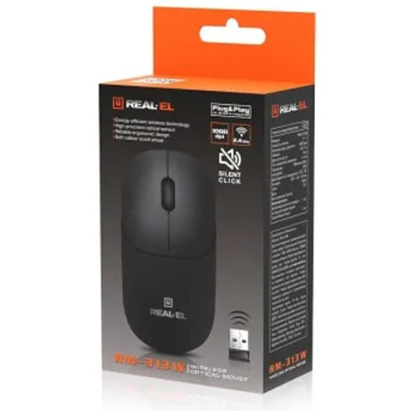 Мишка REAL-EL RM-313 Wireless Black (EL123200042) Харків - зображення 6