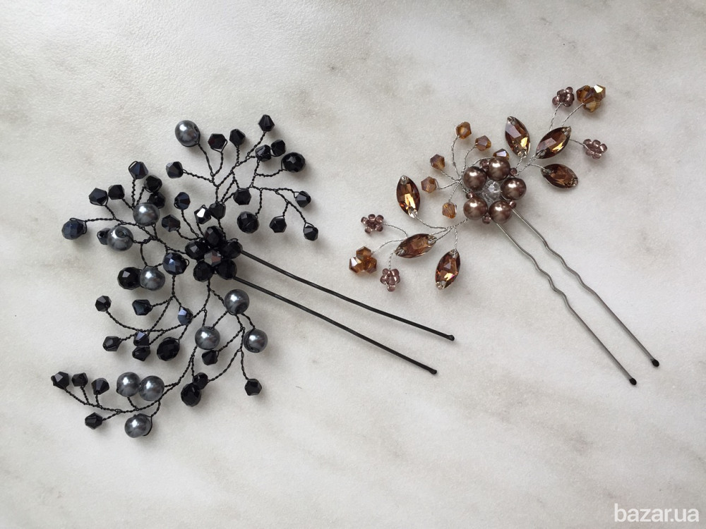прикраса шпилька для волосся Темна павутинка чорний сірий квітка на голову графітовий вечірня Луцьк - зображення 3