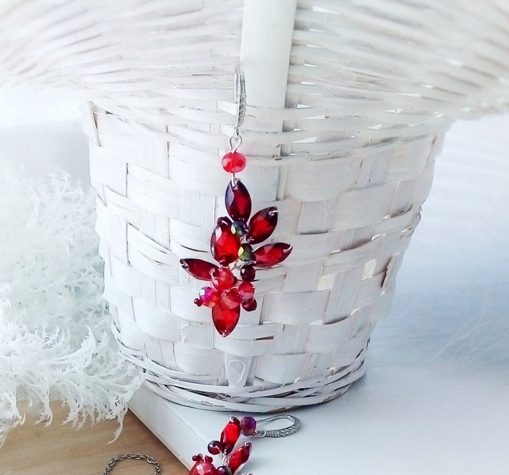 Червона калина сережки серьги червоний срібний колір набір етно бохо короткі Луцьк - зображення 2