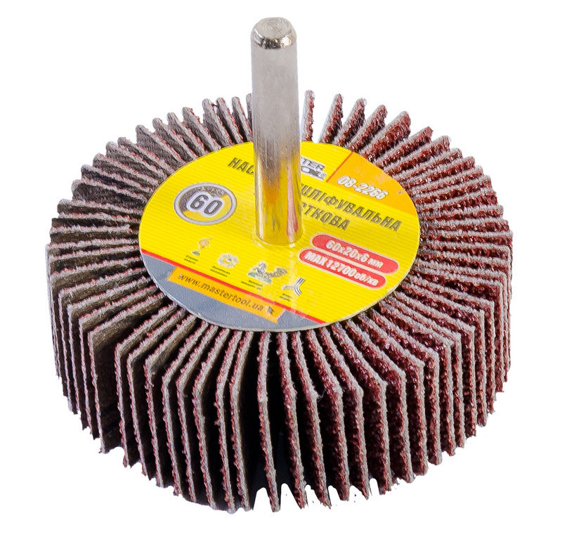 Насадка шлифовальная лепестковая MASTERTOOL зерно 60 60х20 мм со стержнем 6 мм 08-2266 Харьков - изображение 1