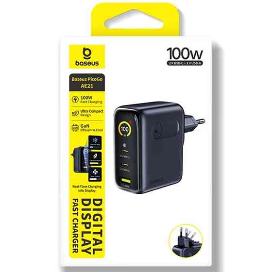 СЗУ Baseus PicoGo AE21 Fast Charger 100W (1USB-A/2C) + кабель Type-C to Type-C (E0121B) Херсон