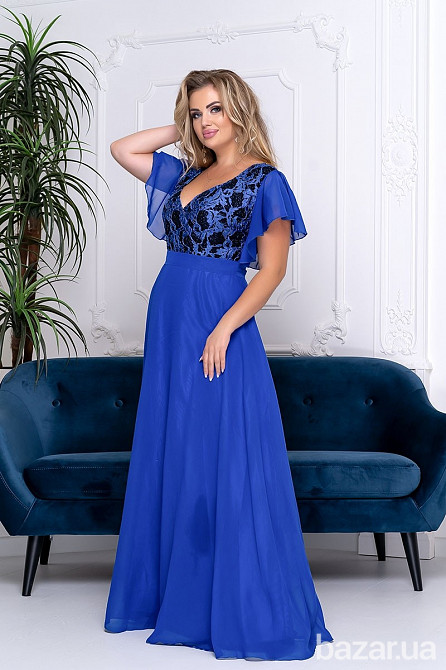 Синее шифоновое вечернее платье в пол Киев - изображение 1