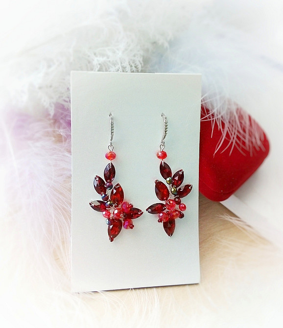 Червона калина сережки серьги червоний срібний колір набір етно бохо короткі Луцьк - зображення 1