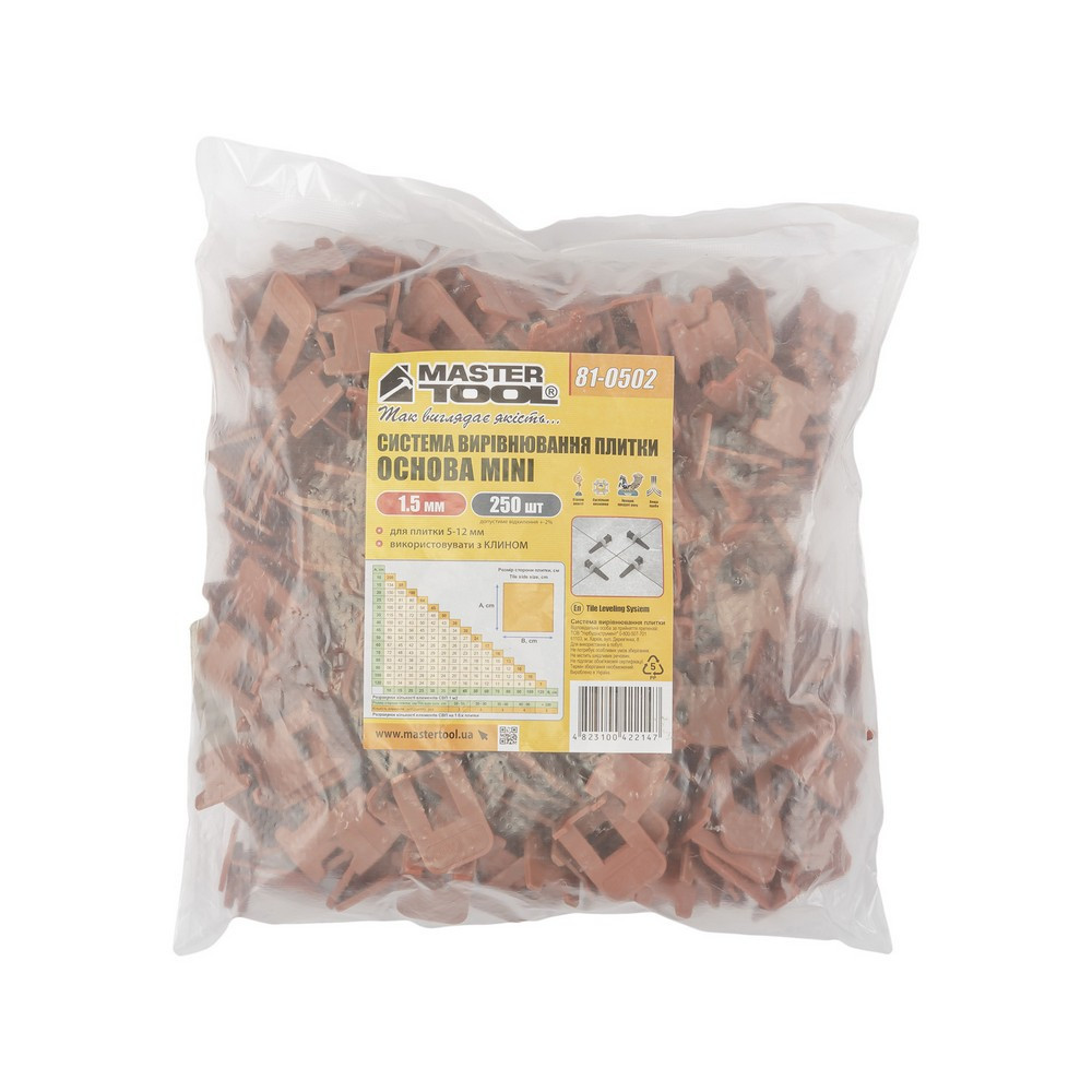 Система выравнивания плитки MASTERTOOL ОСНОВА MINI 1.5 мм набор 250 шт 81-0502 Харьков - изображение 2