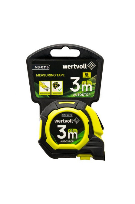 Рулетка WERTVOLL 3 м х 16 мм две кнопки AUTOSTOP покрытие TPR нейлоновое покрытие противоскользящий  Харків - зображення 7
