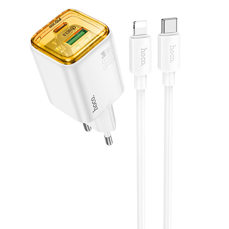 СЗУ Hoco N53 Monsoon PD30W+QC3.0 (1USB-A/1C) + кабель Type-C to Lightning Херсон - зображення 1