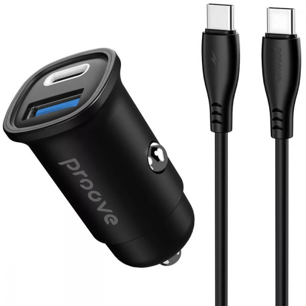 Автомобільний зарядний пристрій Proove Flash 30W (Type-C + USB) + Cable Type-C to Type-C Black (CCFC Харків - зображення 1