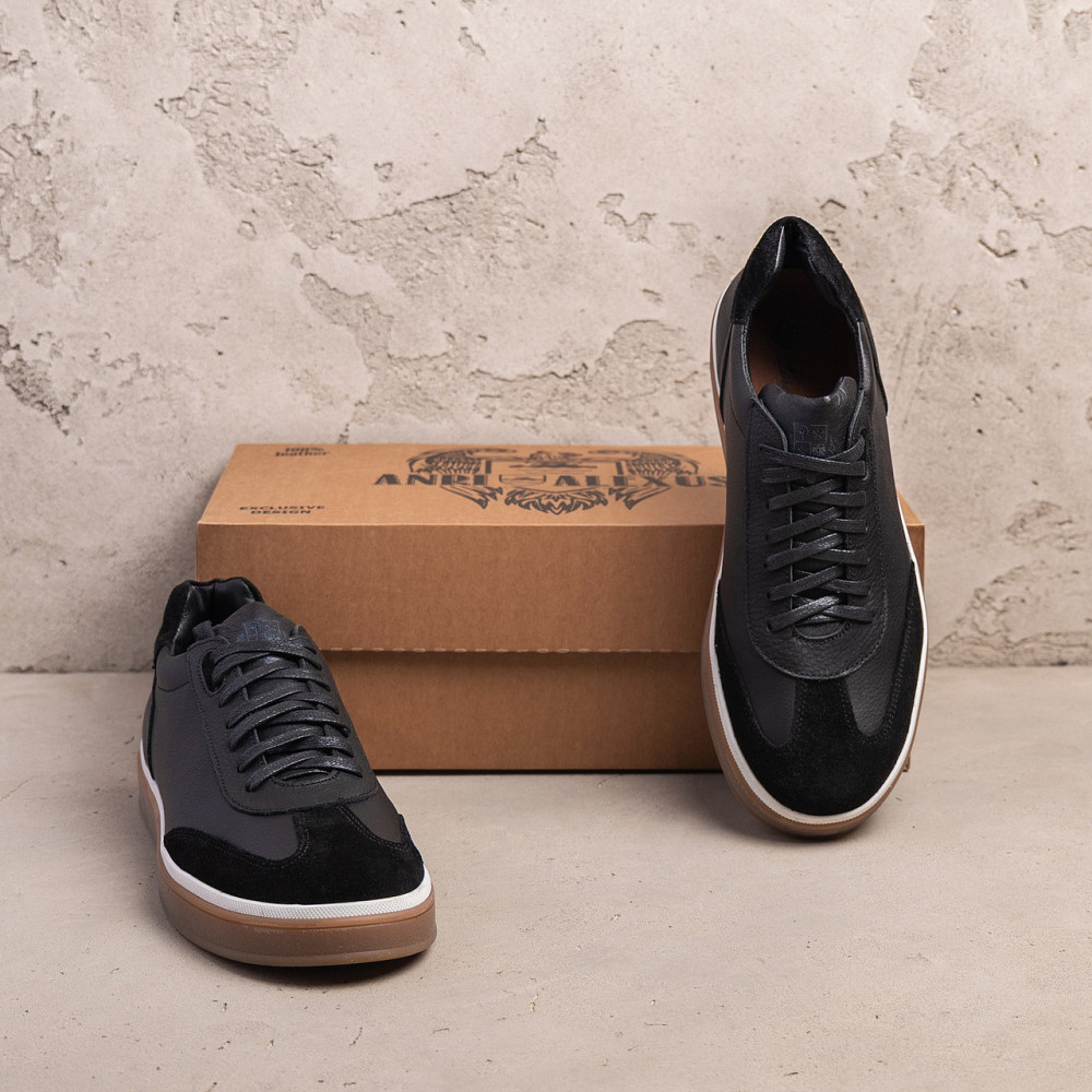 Мужские кожаные кроссовки Classic Black Київ - зображення 6