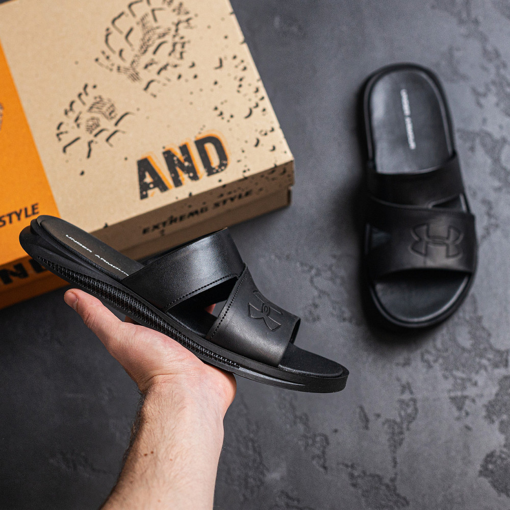 Мужские кожаные  летние шлепанцы-сланцы Under Armour Киев - изображение 9