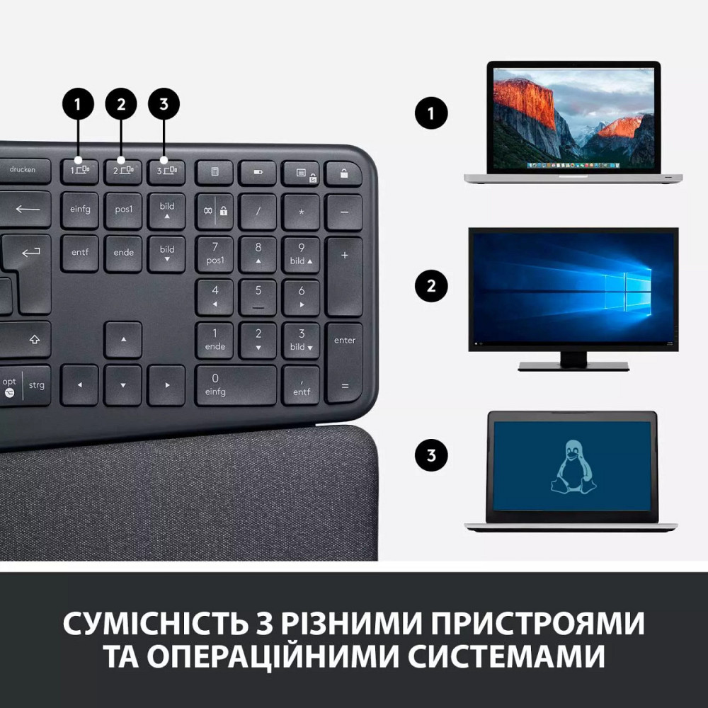 Клавиатура компьютерная безпроводная Logitech ERGO K860 Bluetooth/Wireless UA Black L920-010108 черн Київ - зображення 9