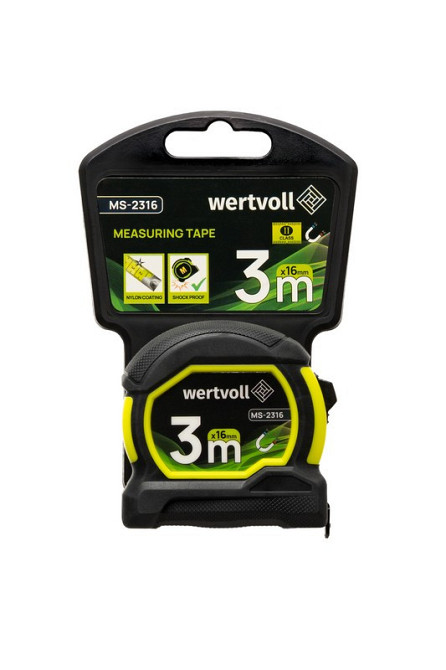 Рулетка WERTVOLL 3 м х 16 мм с магнитами фиксатор полотна покрытие TPR нейлоновое покрытие MS-2316 Харків - зображення 7