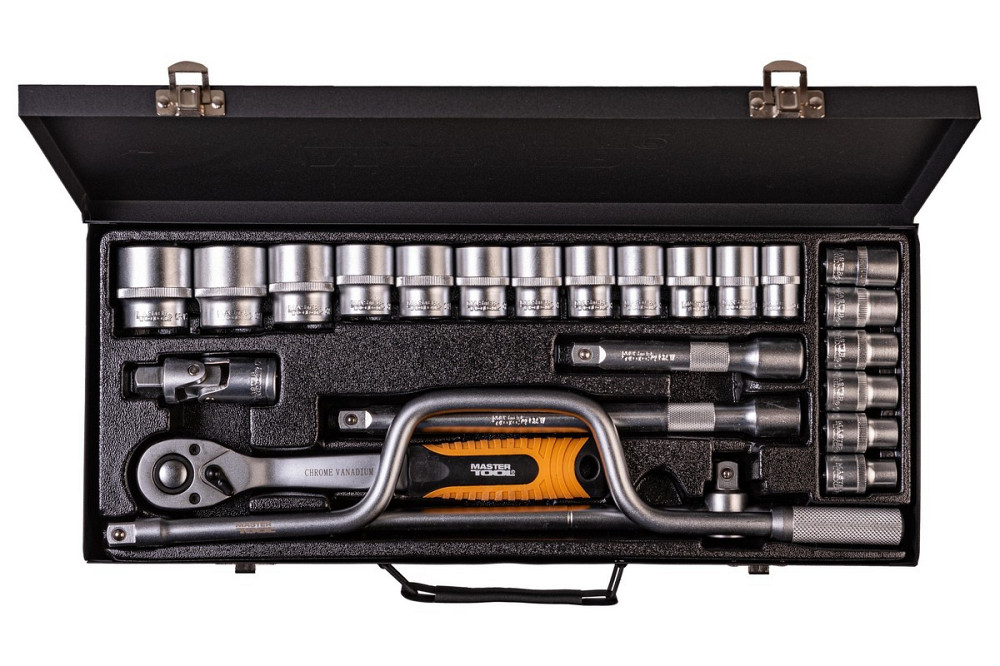 Набор инструментов MASTERTOOL PROFI ½" 24 шт 10-32 мм гнутый вороток CrV50BV30 металлический кейс 78 Харьков - изображение 3