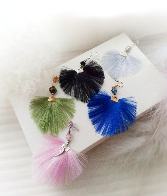 Сережки віяла листочки пусети крила атлас рожевий гвіздочки тканинні підвіски серце Луцьк - зображення 5