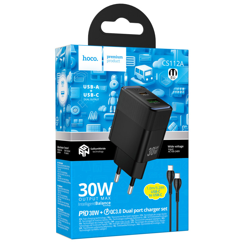 СЗУ Hoco CS112A Lounge PD30W+QC3.0 (1USB-A/1C) + кабель Type-C to Type-C Херсон - изображение 2