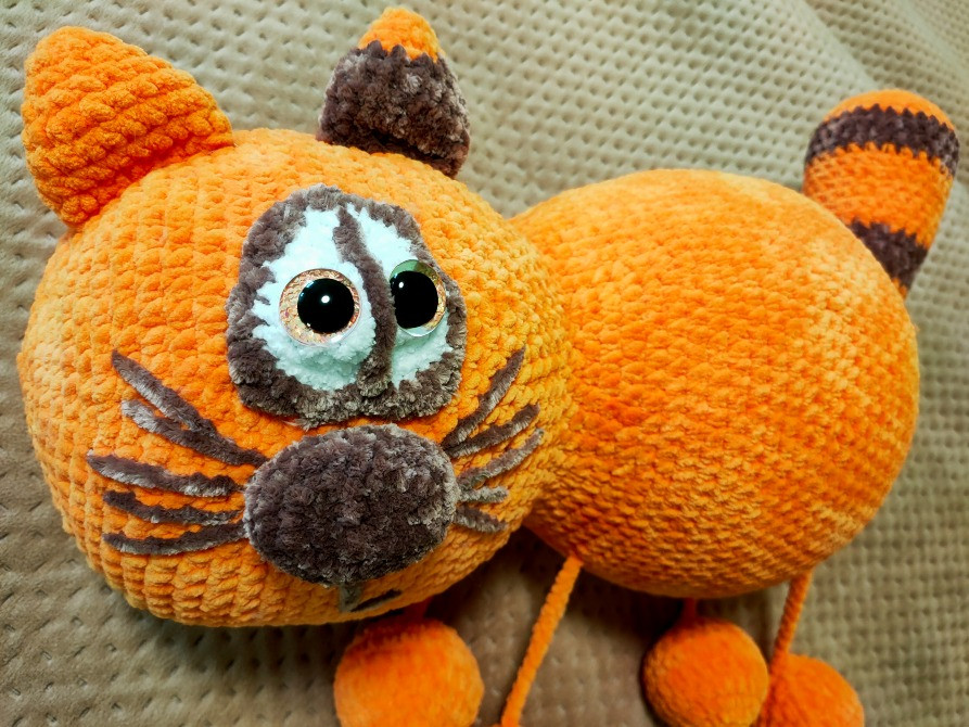 Іграшка велика м'яка в'язана Котик Кішечка помаранчева ручна робота подарунок сувенір Нововолинськ - зображення 1