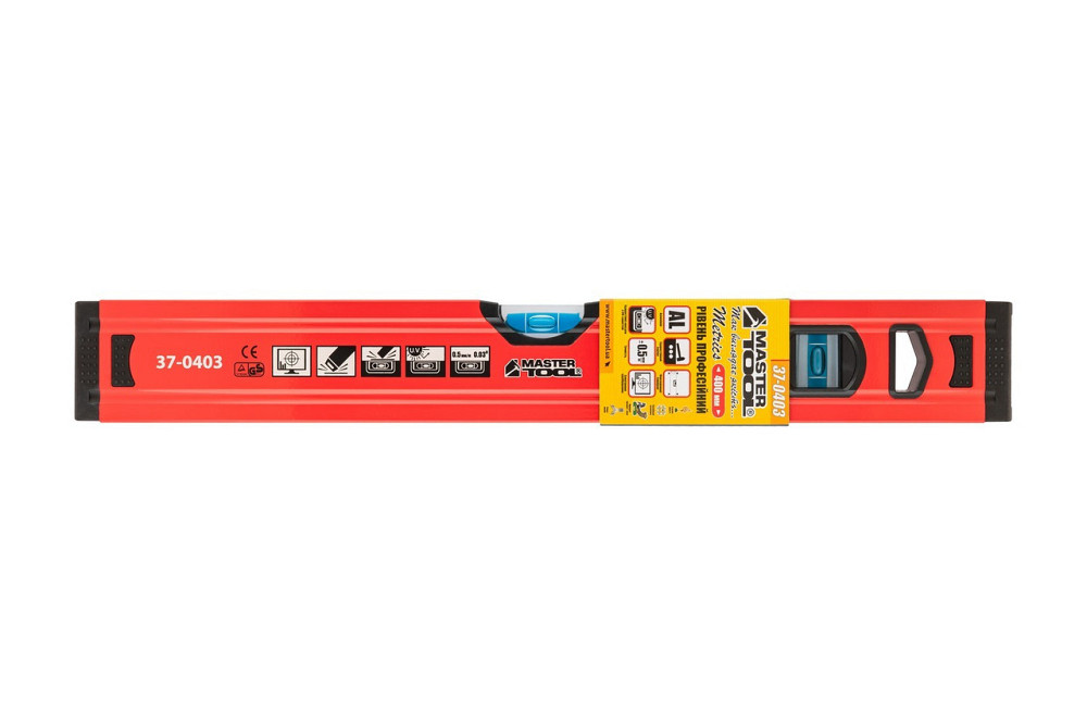 Уровень строительный MASTERTOOL ПРОФИ 40 см 2 капсулы 0,5 мм/м 0,03° фрезерованная поверхность/желоб Харків - зображення 9