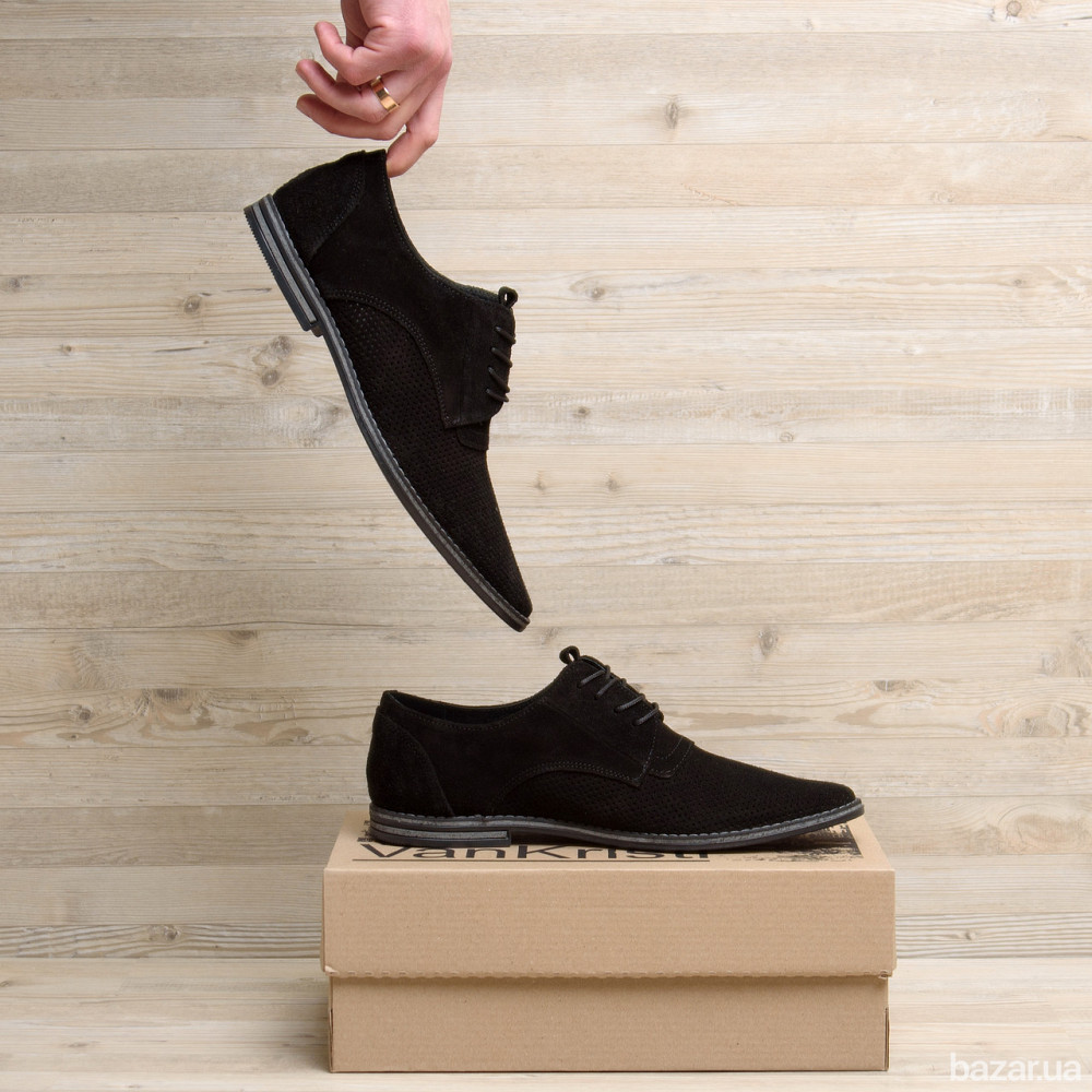 Мужские кожаные летние туфли VanKristi classic black Киев - изображение 7