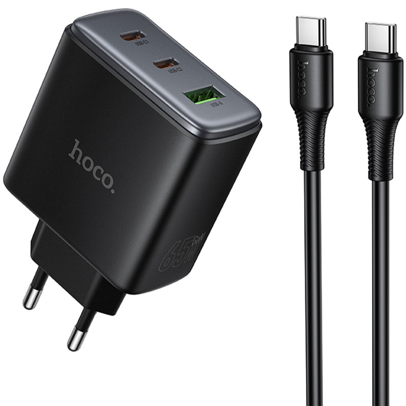 СЗУ Hoco C160A Upgrade PD65W+QC3.0 (1USB-A/2C) + кабель Type-C to Type-C Херсон - зображення 1