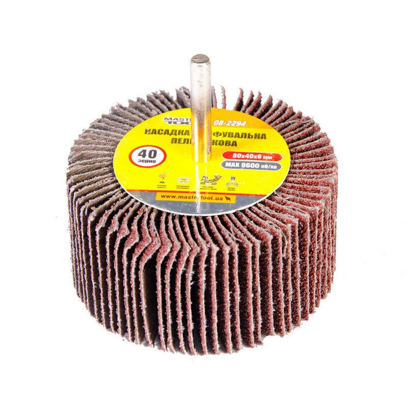 Насадка шлифовальная лепестковая MASTERTOOL зерно 40 80х40 мм со стержнем 6 мм 08-2294 Харьков - изображение 1