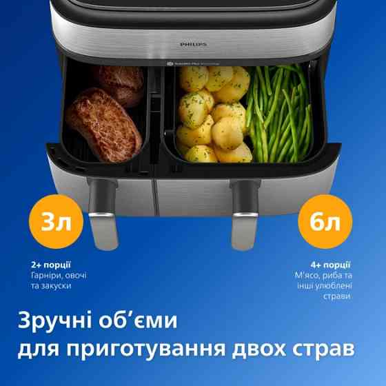Мультипечь Philips Dual Basket Airfryer 5000 Series NA555/00 2750 Вт серебристая Київ