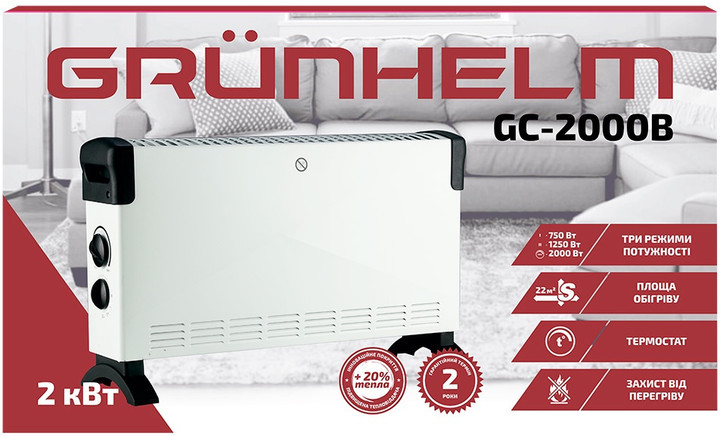 Конвектор Grunhelm GC-2000B 2000 Вт белый Київ - зображення 3