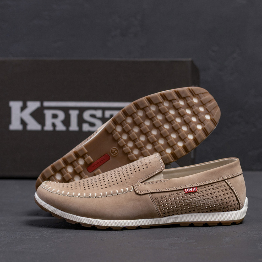 Мужские летние кожаные мокасины  LS перфорация Beige Київ - зображення 8