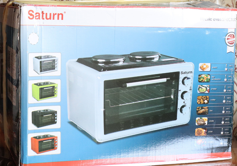 Велика електрична піч духовка 36 л з плитою Saturn STEC1072 чорна Вишгород - зображення 2