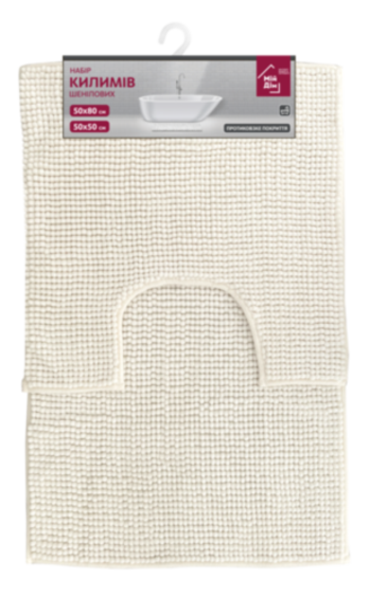 Набор шениловых ковриков из полиэстера (прямоуголь. 50*80 cm + U-форма 50*50 см, кремовые) ТМ Мой До Київ - зображення 1