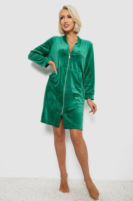 Халат жіночий велюровий на блискавці | Зелений | Новий. Одесса - изображение 1