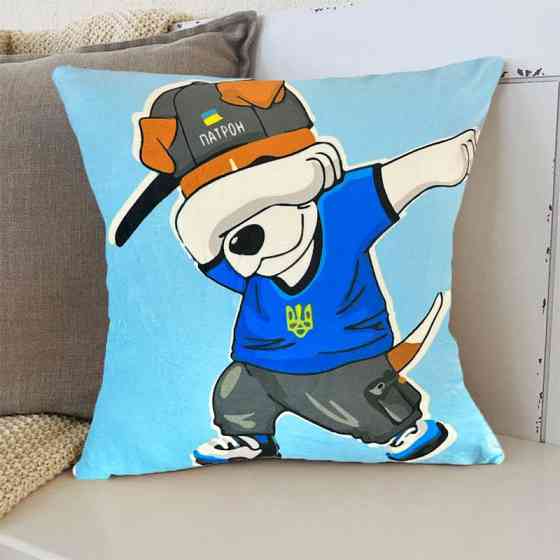 Подушка патріотична 3D "Пес Патрон Вірний оберіг України" 2709_D 12742 35х35 см блакитна Киев