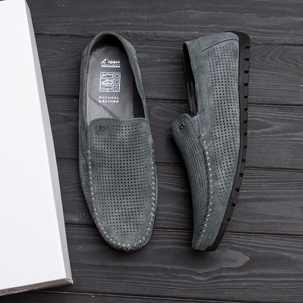 Мужские летние кожаные мокасины Legges Graphite перфорация Киев - изображение 7