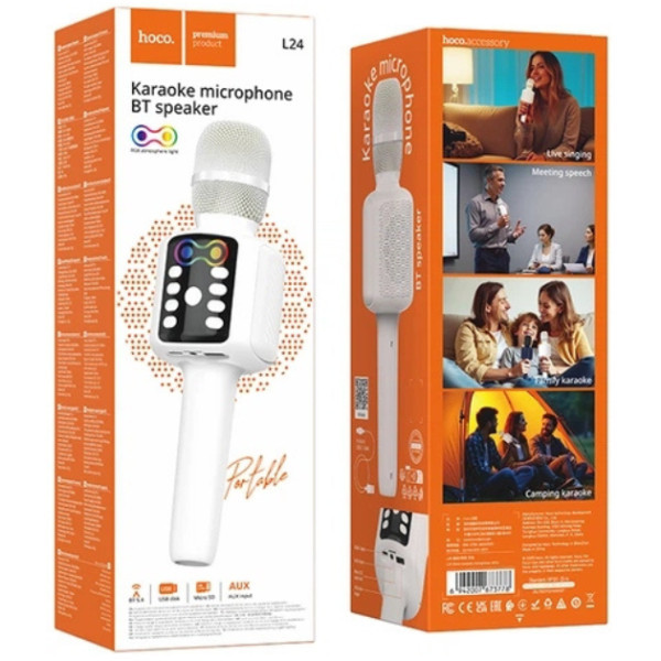 Мікрофон Hoco L24 Shine karaoke microphone 5W White Харків - зображення 3