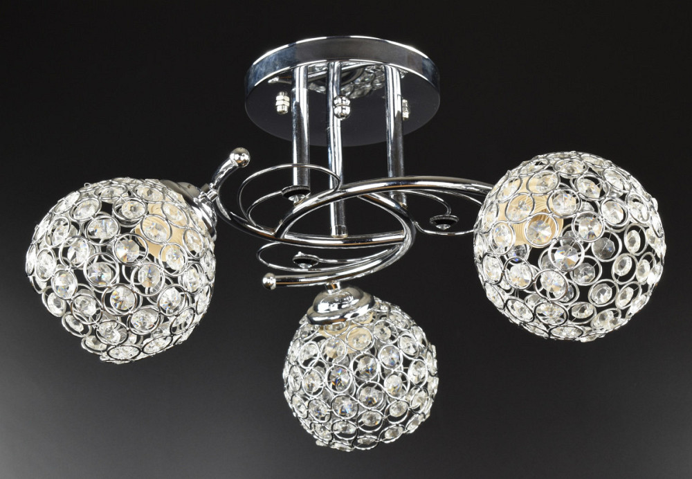 Люстра стельова на 3 лампочки 220/3-ch Хром 23х43х43 см. Київ - зображення 1