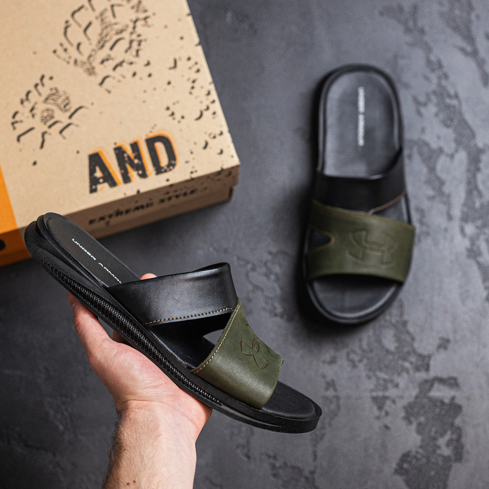 Мужские кожаные  летние шлепанцы-сланцы Under Armour Киев - изображение 8